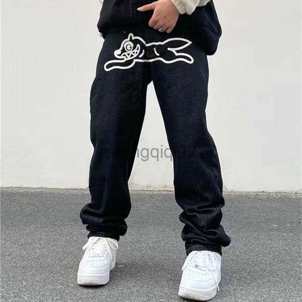 Мужские брюки 2023 Новая мода Ropa Dog Print Backgy Men Hip Hop Jeans Y2K Одежда черные прямые брюки роскошных джинсов Pantalon Homme Y23