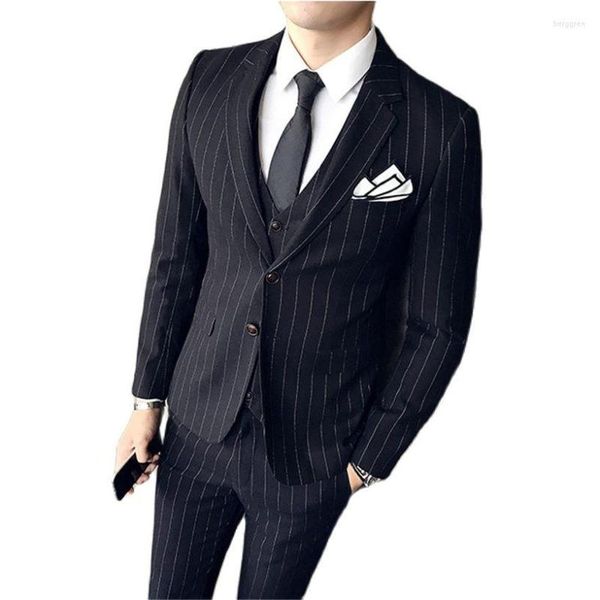 Ternos masculinos clássicos clássicos listrados formais preto azul azul slim fit homens negócios traje casual homem blazers e calças com colete