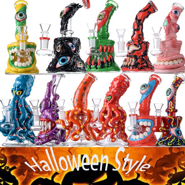 Opzioni Muti Narghilè Vetro inebriante Bong unici Soffione doccia Perc Oil Dab Rig Wax Rigs Pipa ad acqua stile Halloween con ciotola