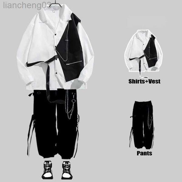 Мужские спортивные костюмы Arens Techwear Мужские наборы для грузовых брюк мужская рубашка набор рубашек с длинным рукавом корейская уличная одежда хип -хоп хараджуку весна W0328