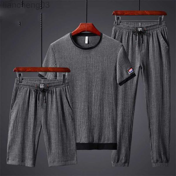 Tute da uomo 2022 Mens 3 pezzi Tuta sportiva di moda Collant da corsa Abbigliamento Seta di ghiaccio Palestra Outfit Jogging Poliestere Tute da ginnastica Tuta da uomo W0328