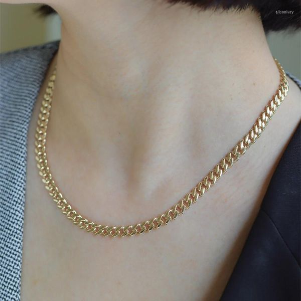Цепи Unice простые ожерелья настоящие ювелирные украшения с твердым желтым золотом Au750 для женщин кубинская цепочка с широким звеном