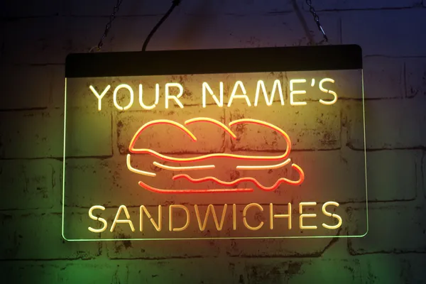 LX1300 LED-Streifenlichter. Schildern Sie Ihre Namen. Sandwiches-Shop. Öffnen Sie 3D-Gravur. Zweifarbig. Kostenloses Design. Großhandel und Einzelhandel