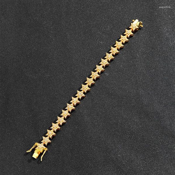 Correntes Hip Hop Men Men Men Prong Cuban Link Cheker Bracelet para Bling Luxury Rhinestone Paved Shine Star Iced Out Chain Jewelry