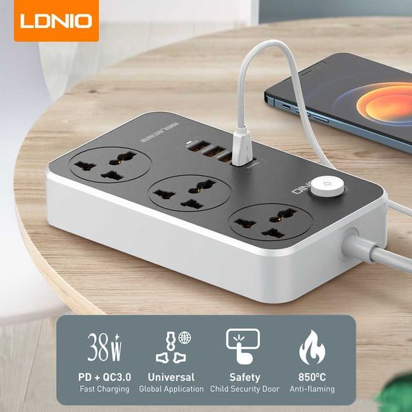 Sockets Ldnio 2500W Стрип -штекер 3 розетки 4 USB -порты сетевой фильтр с переключателем 2M Увеличенный шнур универсальный штекер Z0327