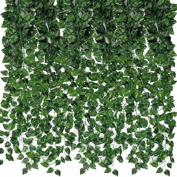 Fiori decorativi 12 pezzi da 210 cm Greenery Garland Vines piante sospese foglie di Natale foglie di natale per la casa per matrimoni decorazioni da parete bagno decorazioni da parete