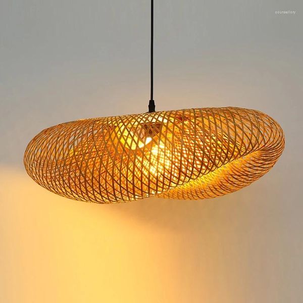 Pendelleuchten, Vintage-Stil, Bambus-Weberei, LED-Lampe, hängende Deckenleuchte, Korbleuchten, Rattan-gewebte Kronleuchter für Zuhause, Schlafzimmer, Küche