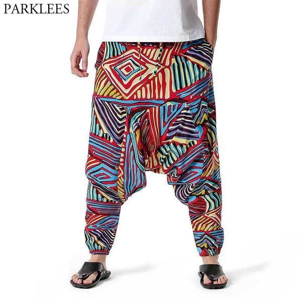 Erkekler Pantolon Erkek Hippi Baggy Boho Yoga Harem Pantolon Başını Çıkarma Afrika desen Baskı Genie Sweatpants Pamuk Günlük Hip Hop Ankara Pantolon 230327