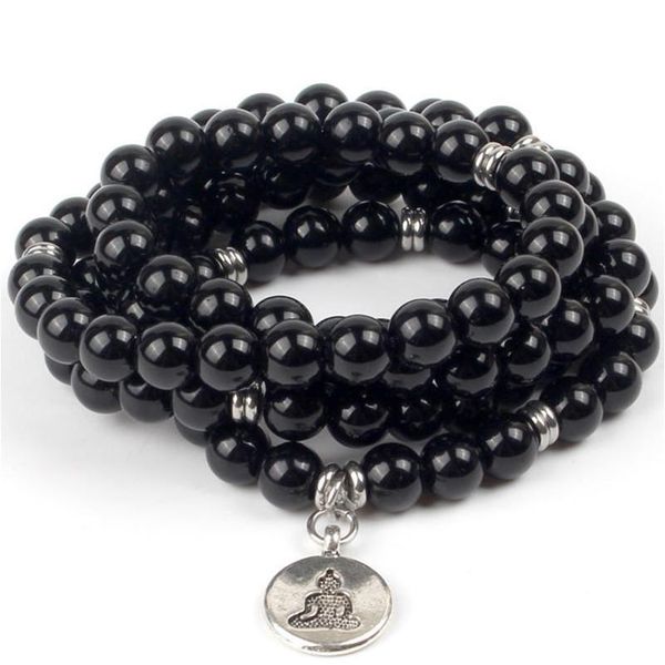 Perlen Diezi Männer Naturstein 108 schwarze Obsidian Perlen Armband für Frauen buddhistische Mala Halskette Yoga Schmuck Buddha Charm Armbänder Dhahz