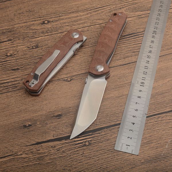 1 Pz G3501 Coltello chiudibile tascabile D2 Lama a punta Tanto satinata CNC Brown G10 / Lamiera di acciaio inossidabile Maniglia Cuscinetto a sfere Coltelli per cartelle EDC all'aperto