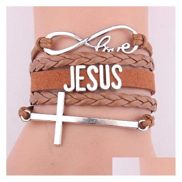 Charm Armbänder Mode Leder Christian Unendlichkeit Liebe Hochzeit Handgemachte Manschette Armband I Jesus Schmuck Männer Drop Liefern Dhzrq