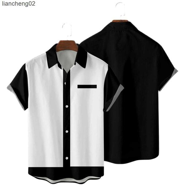 Camisas casuais masculinas Camisas masculinas Camisas Rockabilly Blusa de manga curta masculina Tops de cinquenta anos de boliche camisas casuais de botão Camisa Masculina W0328