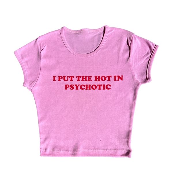 Maglietta da donna PSYCIC Baby Tee Cute Pink Donna Stampata Estetica Fata Crop Tops Y2k Vestiti Punk Streetwear Dolce Emo Ragazze Sexy Magliette 230327