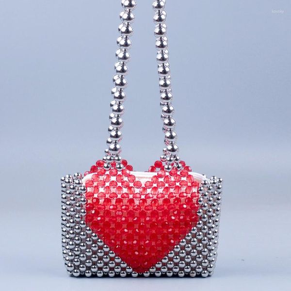 Abendtaschen Mode Mode rot Perlen Herzmuster Kontrast Farbe