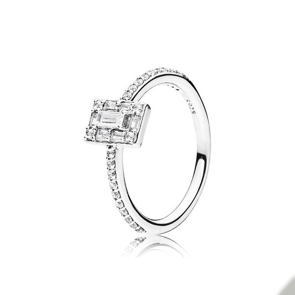 Sparkling Square Halo Ring para Pandora Real Sterling Silver Wedding Jewelry for Women Girlfriend Gift CZ Diamond Designer Rings com caixa de varejo original Conjunto