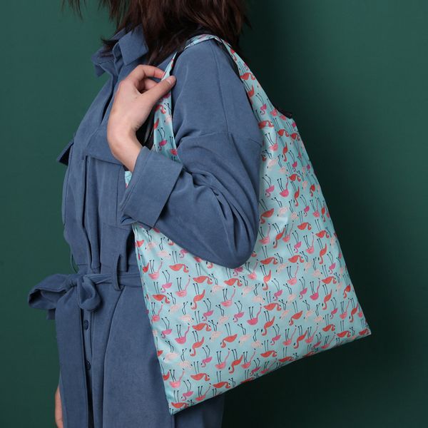 Nuove borse per la spesa riutilizzabili ecologiche per lo stoccaggio Clip per il tuo carrello Oxford Pink Star Flowers Bird Pattern Grandi borse per la spesa pieghevoli Eco Shopping Tote 37.5x50cm