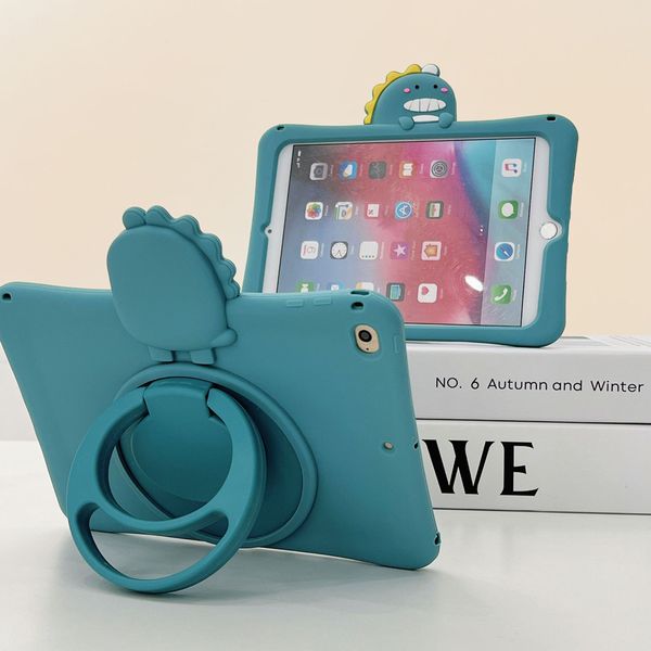 Custodia morbida per bambini in silicone per iPad Air 2 3 4 5 10.9 Mini 6 Pro 9.7 11 Cover per tablet Cavalletto rotante a 360 gradi Guscio protettivo per dinosauro cartone animato di moda per iPad 7th 8th 9th 10.2