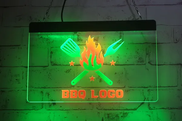 TC1030 LED-Streifenlichter-Schild, Bbq-Steakhouse-Logo-Set, Vintage-Barbecue-3D-Gravur, zweifarbig, kostenloses Design, Großhandel und Einzelhandel