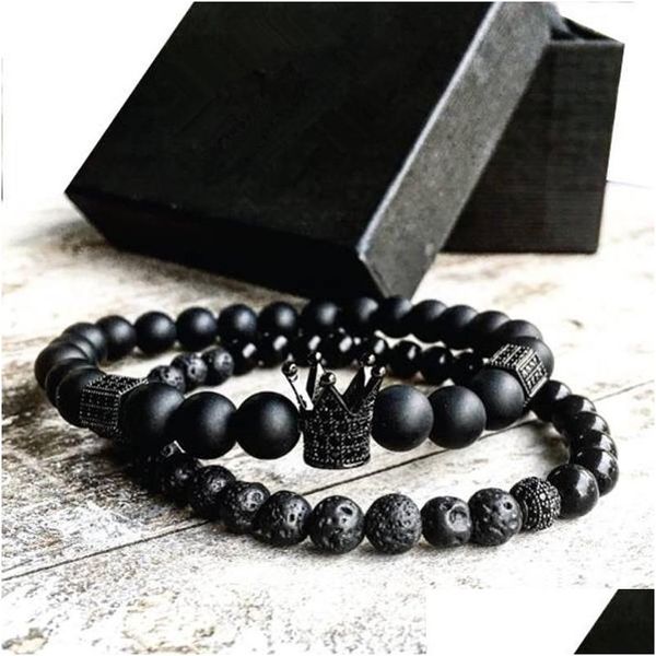 2 pz/set in rilievo Uomo Donna Braccialetto di Perline Corona di Fascino Del Braccialetto Perline Naturali Buddha Per Le Donne E Gli Uomini Consegna di Goccia 202 Dr7