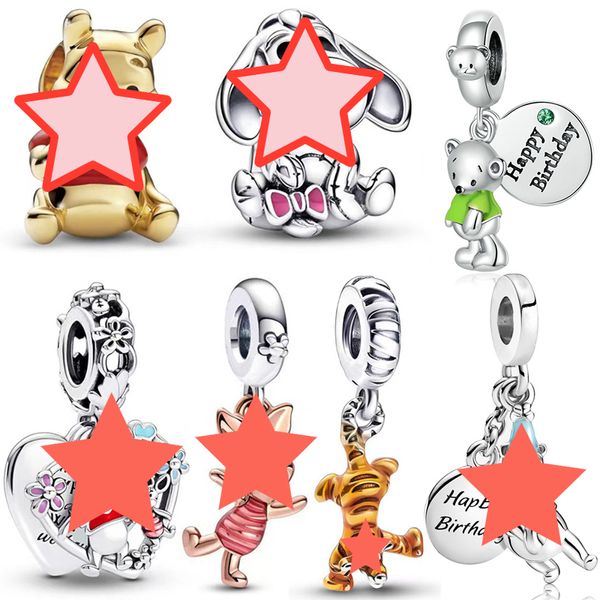 925 Sterling Silver Pandora Charm Mini Bear Pig Ciondolo Gioielli, Utilizzato per Bracciale Accessori per gioielli da donna