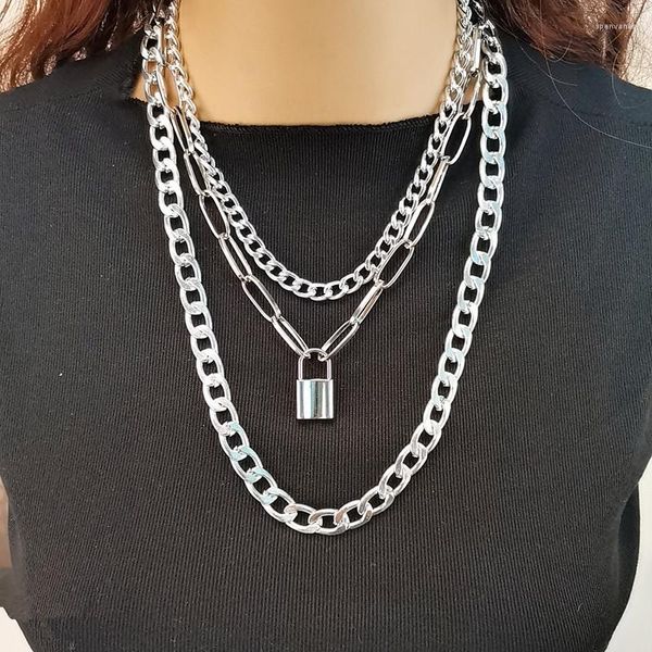 Catene Collana con doppio girocollo e lucchetto a strati sul collo con catena con ciondolo lucchetto con chiave gioielli punk per maglione da donna