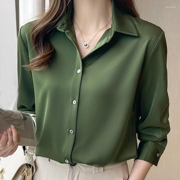 Blusas femininas BLUSAS FEMME MANAGEM LONGA BLAY BLOSHA BRANCA VERDE MULHERES MUJER DE MODA 2023 CAMISA DE CHIFFON 8503