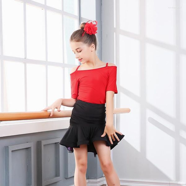 Abbigliamento da palcoscenico Ragazze Costumi di danza latina Top Set di gonne Bambini Maniche lunghe Competizione per spettacoli Abiti standard per bambini