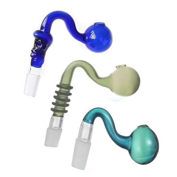 15 Stile, gebogenes Glas-Banger-Rauchölbrennerrohr mit 30 mm Ölschale, Dicke 10 mm, 14 mm männlich-weiblicher Gelenk-Ölnageladapter für Dab Rig Bong