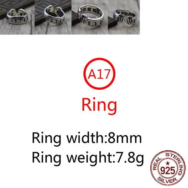 A17 S925 Sterling Silver Ring Aberting Letra de flores cruzadas ajustável Punk estilo punk casal Jewelry Gift for Lover
