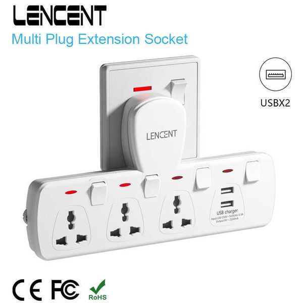 Prese LENCENT Presa di prolunga multipresa con 3 prese CA 2 porte USB Prolunga Adattatore universale con interruttore per Home Office Z0327