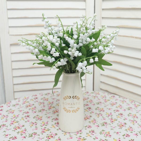 Flores decorativas brancas aeólio sinos grama planta artificial eucalipto de decoração de casamento verde produtos para casa de família diy Falso