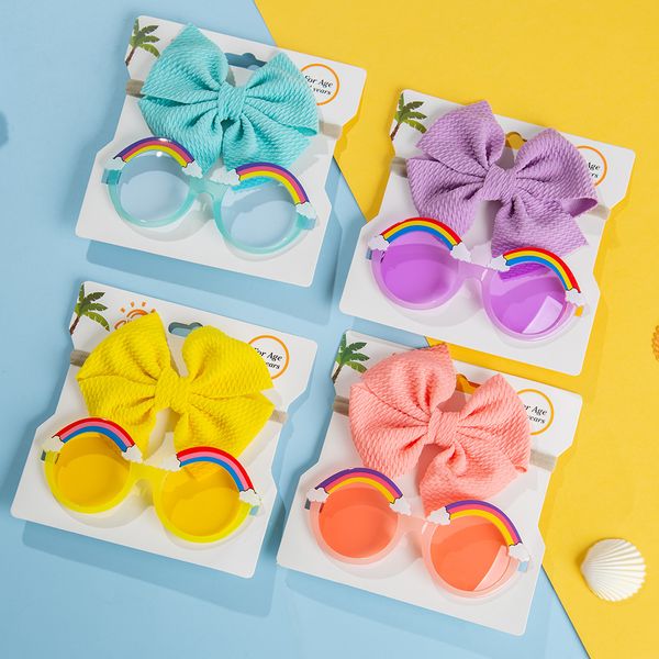 2 pezzi/set occhiali da sole per bambini arcobaleno fiocco di pallottola fasce per capelli in nylon elastico bambini ragazzi ragazze occhiali da sole carini oggetti di scena per la fotografia