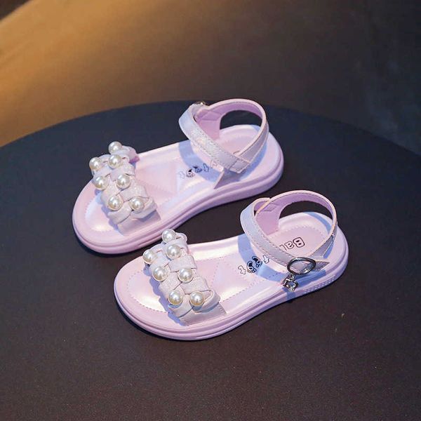 Sandálias de verão praia meninas sandálias fundo macio diamante contas menina princesa sapatos crianças sandálias mossas rosa roxo bege 2-15t