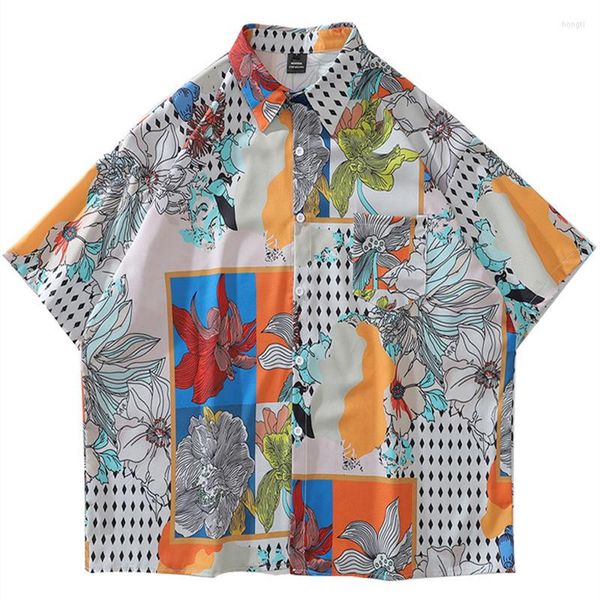 Blusas femininas 2023 Summer Beach Hawaii Boho Flores Camisas Homens Mulheres Retro Y2K Button Estética Camisa Up Manga Curta Moda Coreana