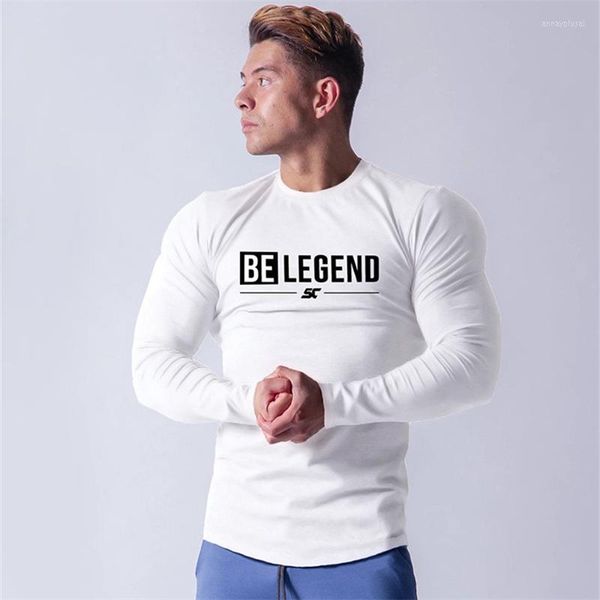 T-shirt da uomo T-shirt da uomo in cotone casual a maniche lunghe di marca Palestra Fitness Abbigliamento sportivo Bodybuilding Allenamento Camicia skinny T-shirt con stampa maschile