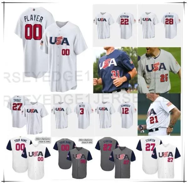 CUSTOM Team USA 2023 World Baseball Classic WBC Baseballtrikots Mike Trout Nolan Arenado Pete Alonso Kyle Schwarber Tim Anderson Mookie Bet