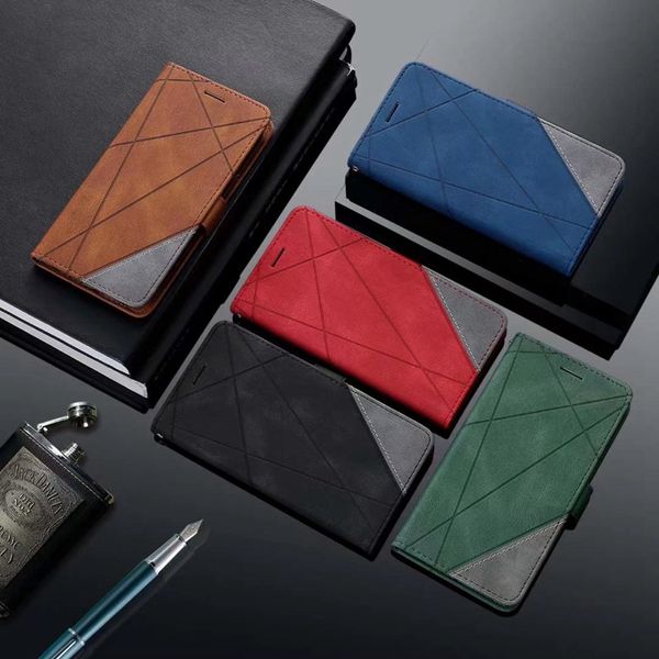 Contrast Skin Feel Leather Wallet Cases For Samsung A24 A04E 4G A34 A54 5G Xiaomi 13 Pro OPPO Realme 10 4G Pro Plus 5G Geometry Hybrid Card Slot Holder Flip Cover Pouch