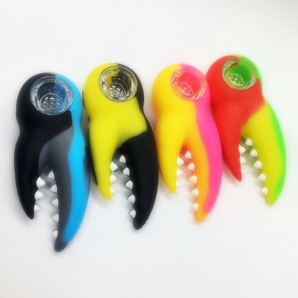 Tubos coloridos de estilo de lagosta de lagosta de silicone ervas plataformas de petróleo de tabaco de vidro tigela de filtro multifuncional portátil colher manual fumando suporte de cigarro tubo