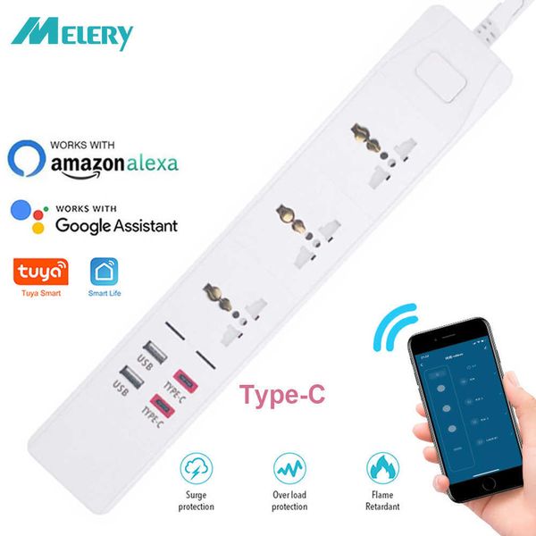 Steckdosen Tuya WiFi Smart Strip Überspannungsschutz Universal-Steckdose Elektrischer Stecker TypeC USB-Buchse Fernbedienung von Alexa Google Home Z0327