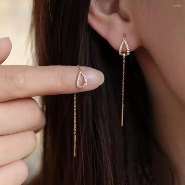 Baumeln Ohrringe Drop Earline Lange Hängen Für Frauen Rose Gold Farbe Zirkon Kristall Piercing Einfädler Ohr Zubehör Schmuck