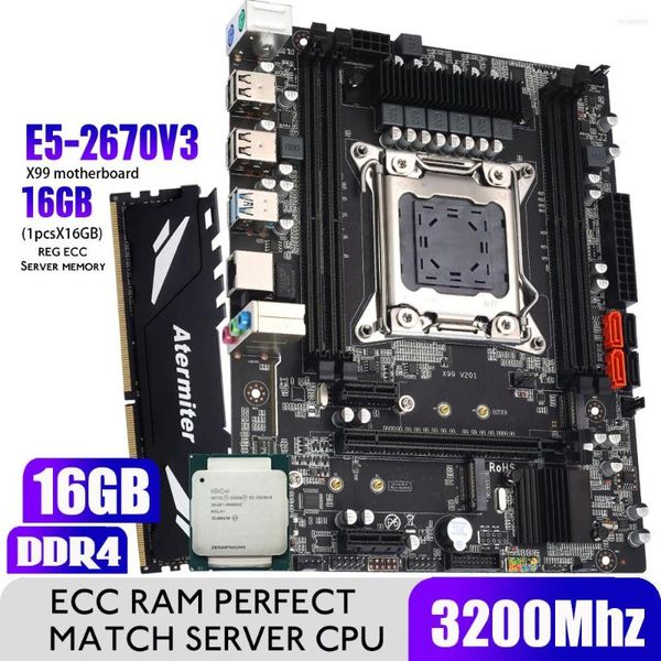 Schede madri Set di schede madri Atermiter D4 con Xeon E5 2670 V3 LGA2011-3 CPU REG ECC RAM 1 memoria DDR4 da 16 GB 3200