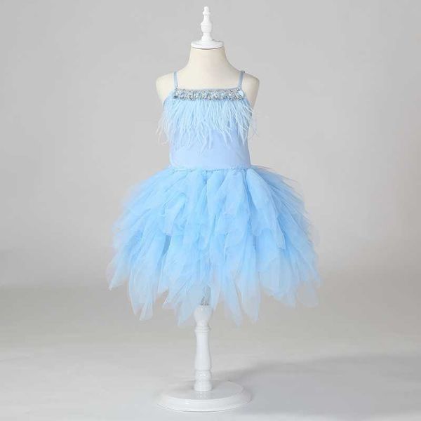 Mädchen Kleider Partykleid für Mädchen Feder Ärmellos Perlen Abendkleid Elelgant Kinder Geburtstag Tutu Kleid Baby Mädchen Kinder Vestidos