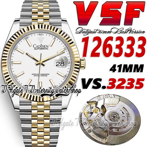 2023 SBF126333 3235 VSA3235 Relógio automático de homens de 41 mm de moldura branca de moldura branca em ouro amarelo com dois tons SS 904L Steel Bracelet Super Edition Eternity Relógios