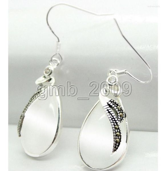 Brincos de bretas Dangle Jóias mais recentes Fashion 15 26mm Opal branco claro 925 Marcasite de prata esterlina