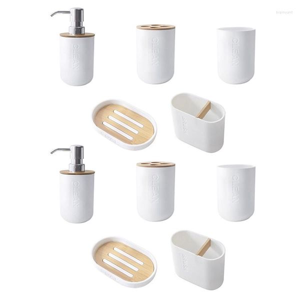 Badzubehör-Set, 10-teilig, Bambus, für Badezimmer, Toilettenbürstenhalter, Zahnbürste, Glas, Tasse, Seifenspender, Geschirrzubehör