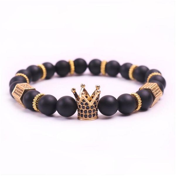 Black Black Zirconia Gold King Crown Charm Bracelet Men DL Polonês Bracelets Matte Stone Bread for Women Drop Drop Delivery 202 RX