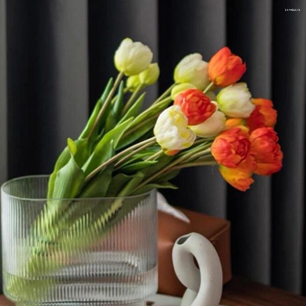 Fiori decorativi Miranda Tulip Doppi petali Real Touch Silicone Decorazione da tavola di alta qualità Fiore artificiale Regalo di riscaldamento della casa -