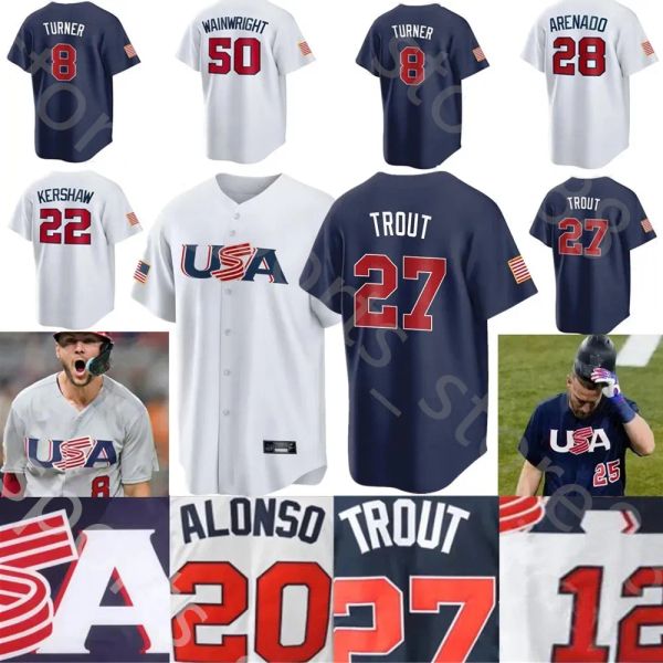 Custom 2023 Custom S-4XL Team USA Jersey de beisebol Mike Trout Bobby Witt Jr.