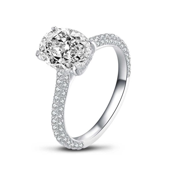 Anéis de banda 20CT Corte oval de diamante simulado Diamond Zircon 925 Sterling Silver Ring 4 Pongs elegantes jóias para mulheres anéis de casamento de noivado Z0327