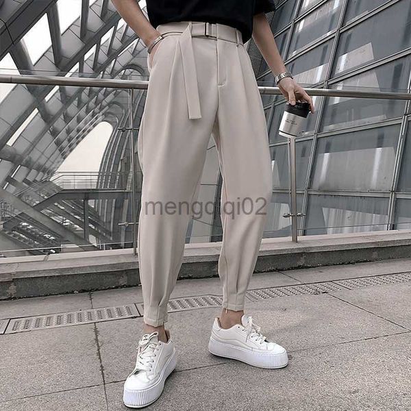 Calças masculinas Moda coreana Terno casual 2023 Primavera Novos homens Slim Fit Harem HAREM simples vintage selvagem solta calça preta sólida y23